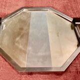Modernist Art Deco mirror top in nickel-plated metal and handles translucent glass and ebony tube handles