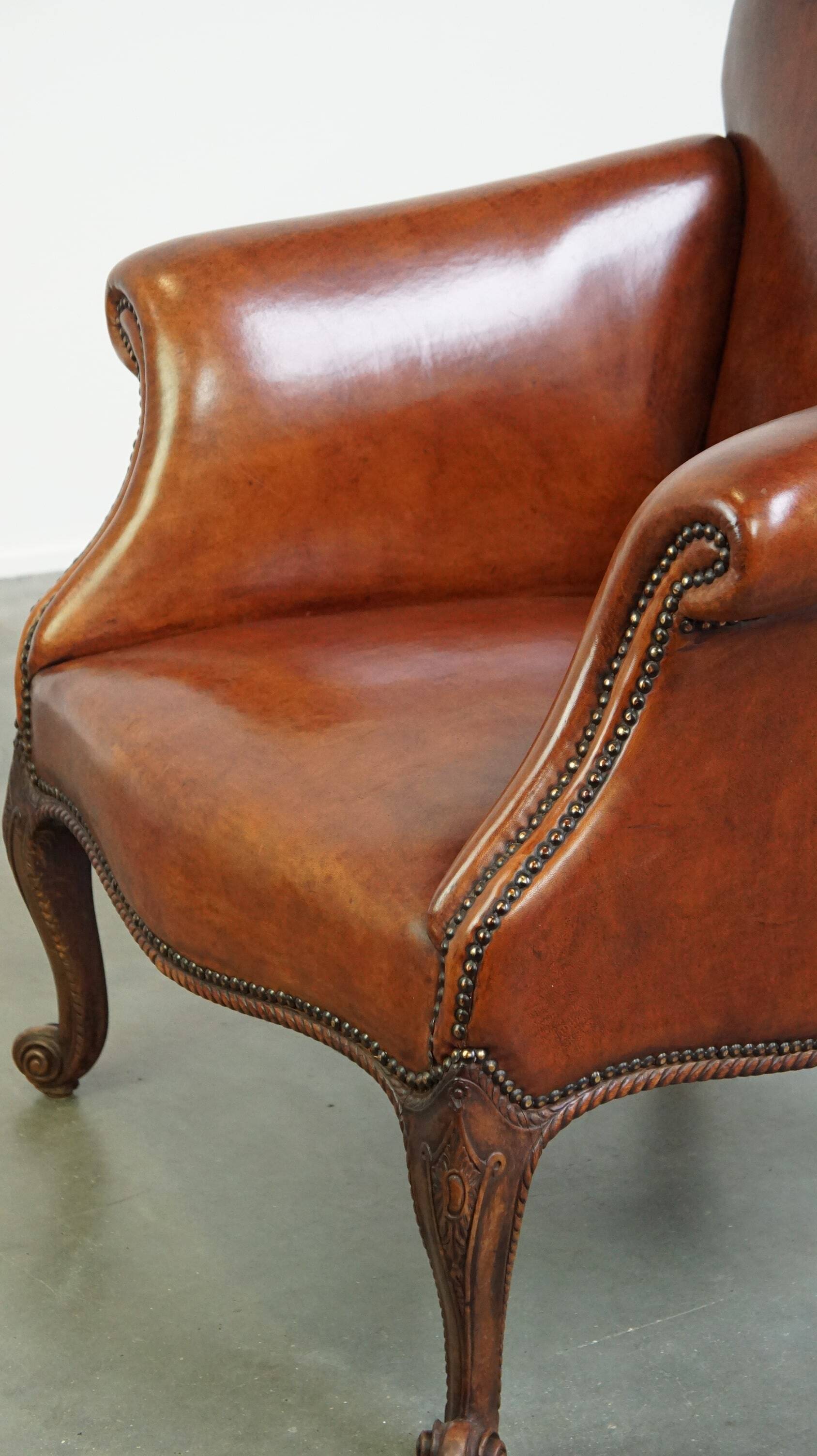 Fully restored antique sheepskin armchair