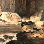 Louis XVI style trumeau in 19th century lacquered wood 196x172cm