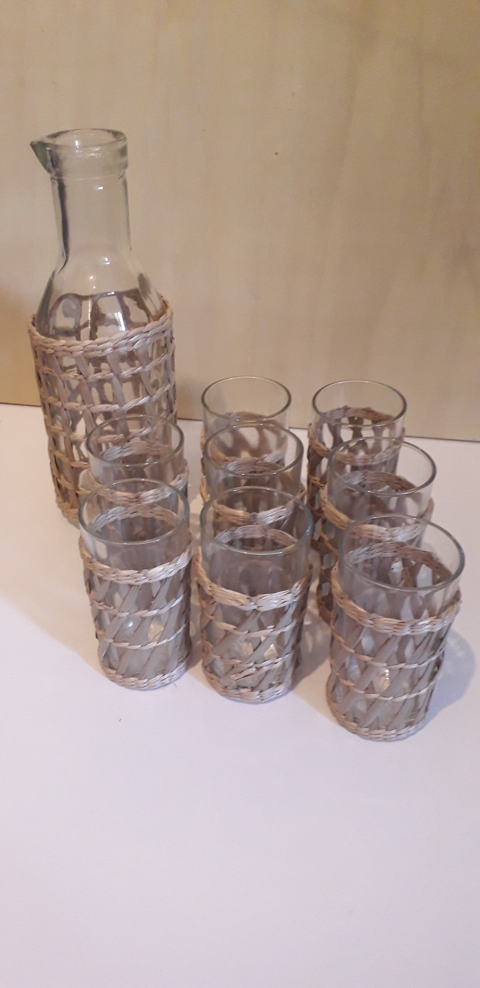 Orangeade service of 9 pieces of glass covered with rush