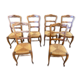 Lot de 6 chaises en chêne paillées