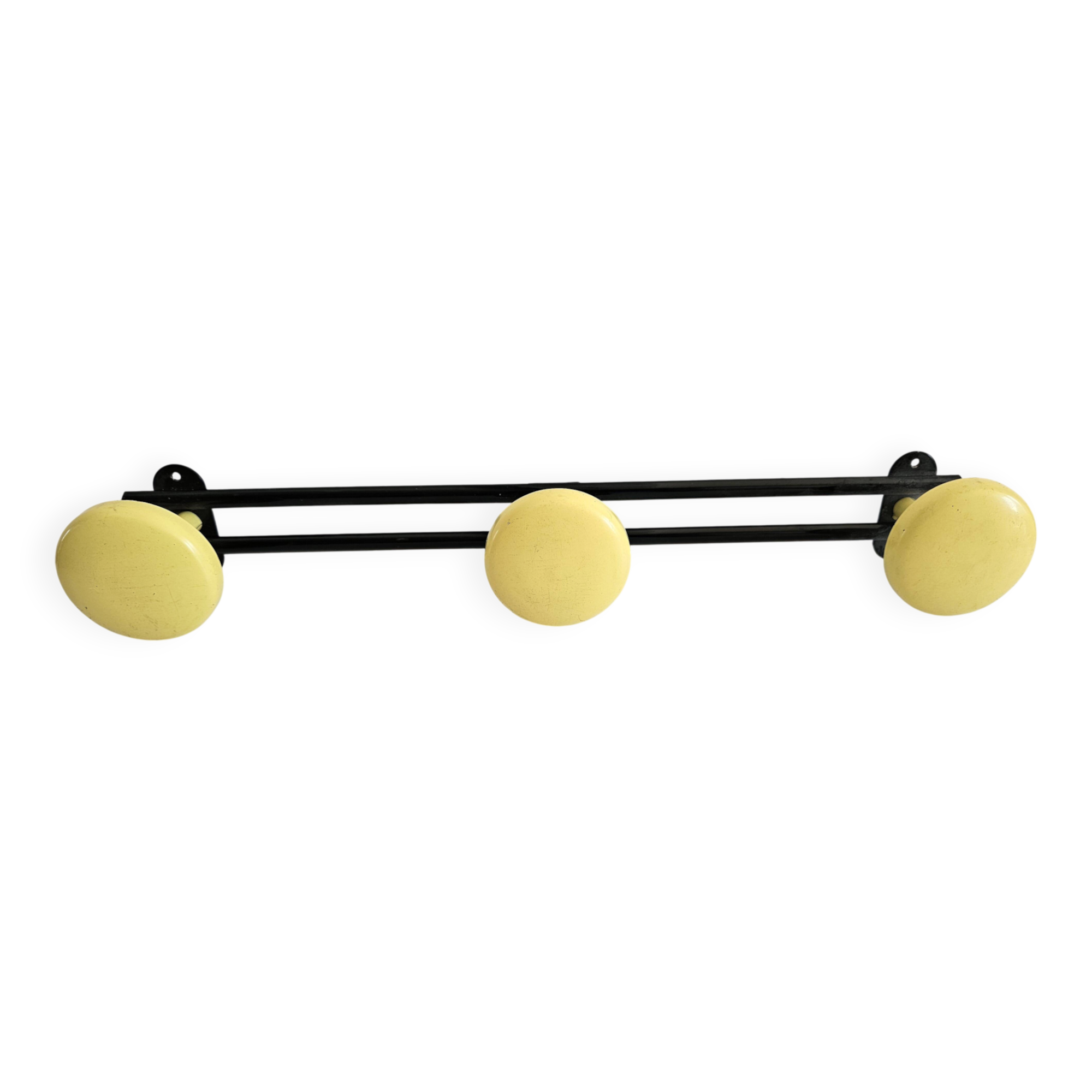 Black and yellow metal wall coat rack (3 hooks)