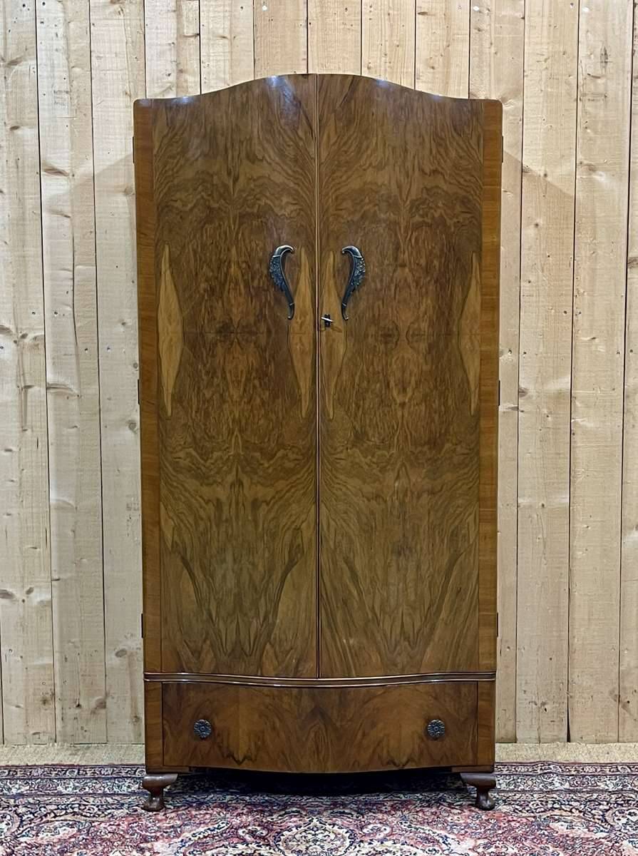 1950s English walnut bedroom wardrobe