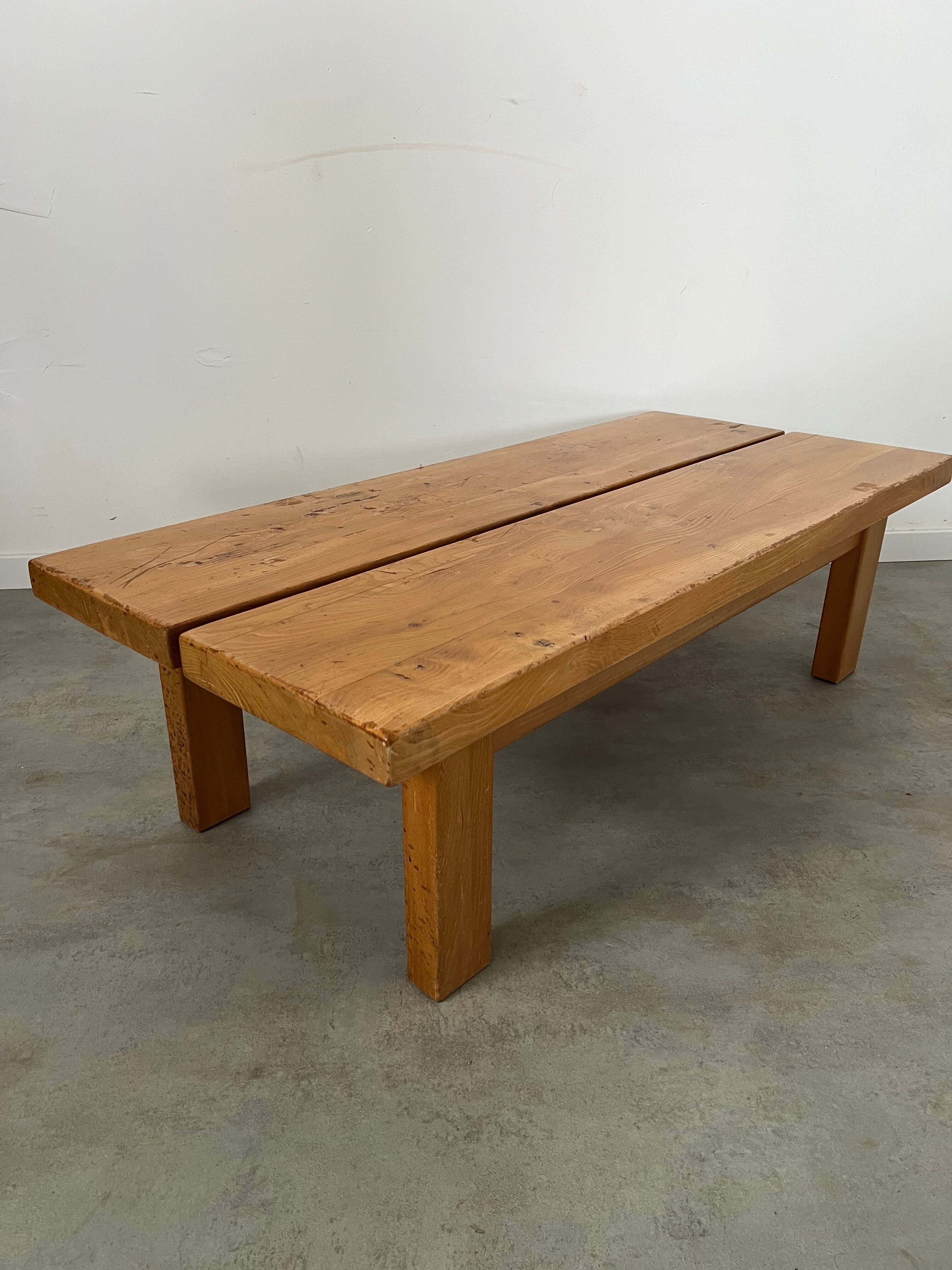 Solid elm wood coffee table 60s