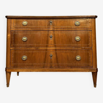 Louis XVI period chest of drawers in mahogany and marquetry circa 1780