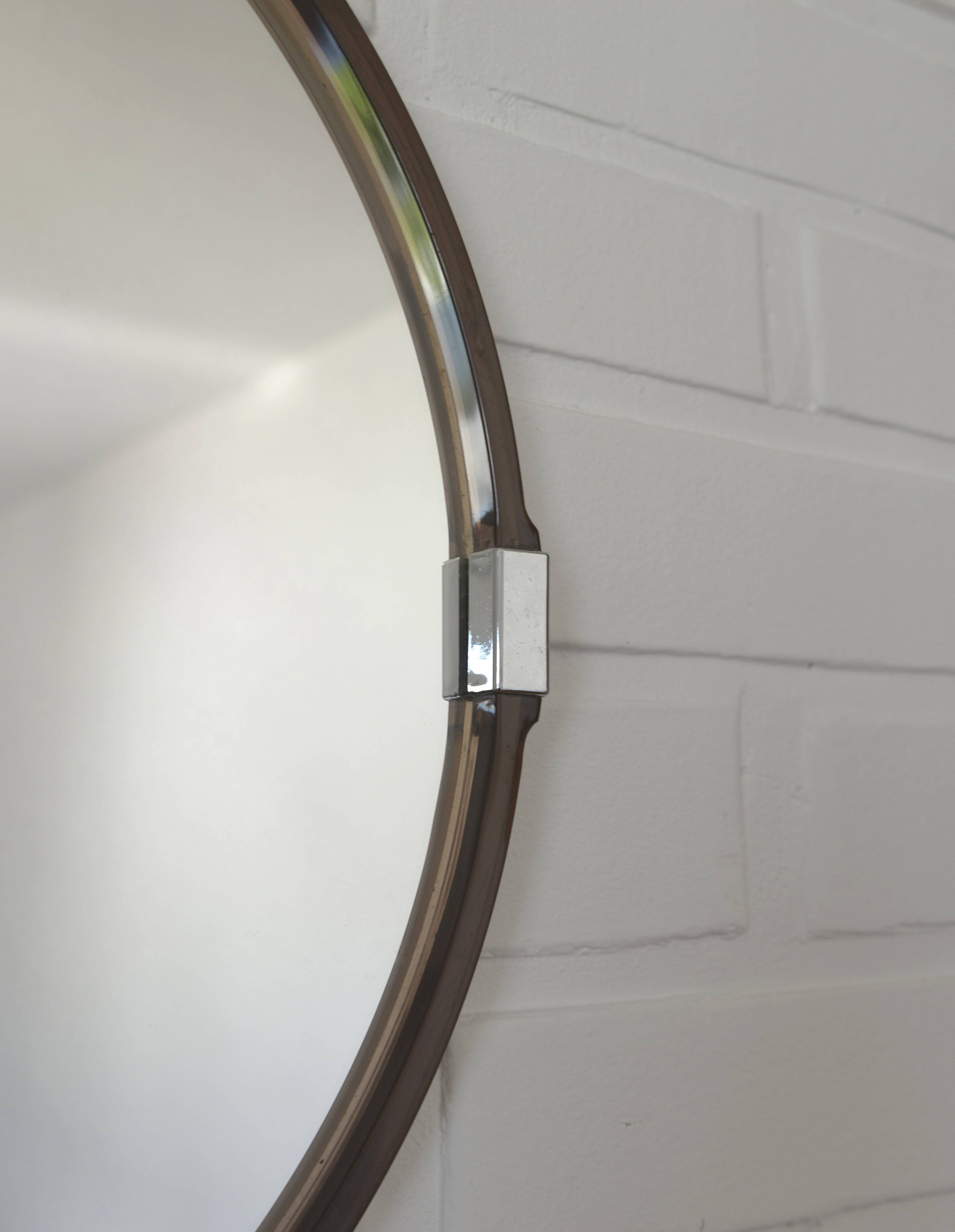 Vintage 1970s Round Wall Mirror / Attributed To Allibert / Space Age Bathroom Mirror