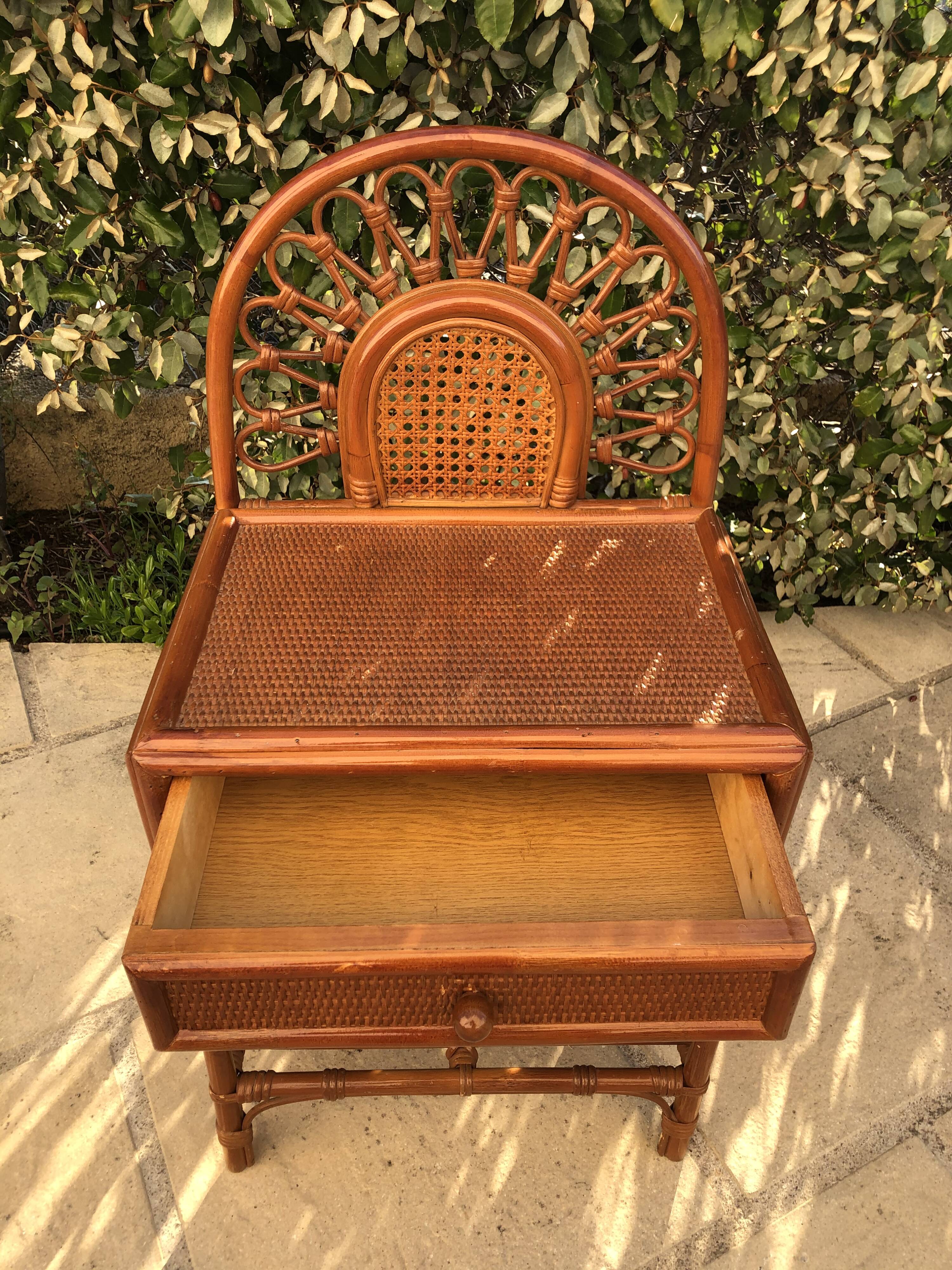 Rattan bedside and vintage bamboo