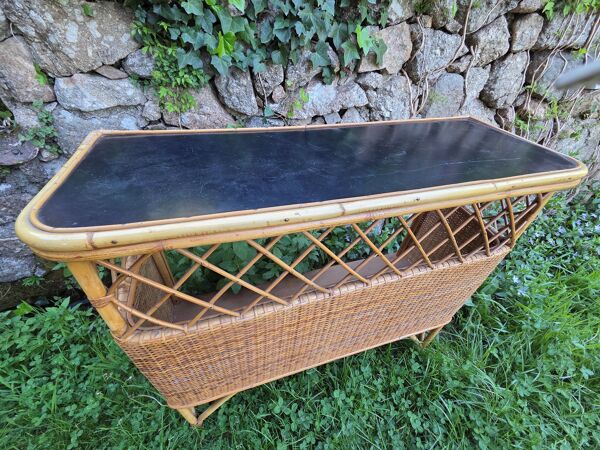 Bar et tabourets rotin vintage