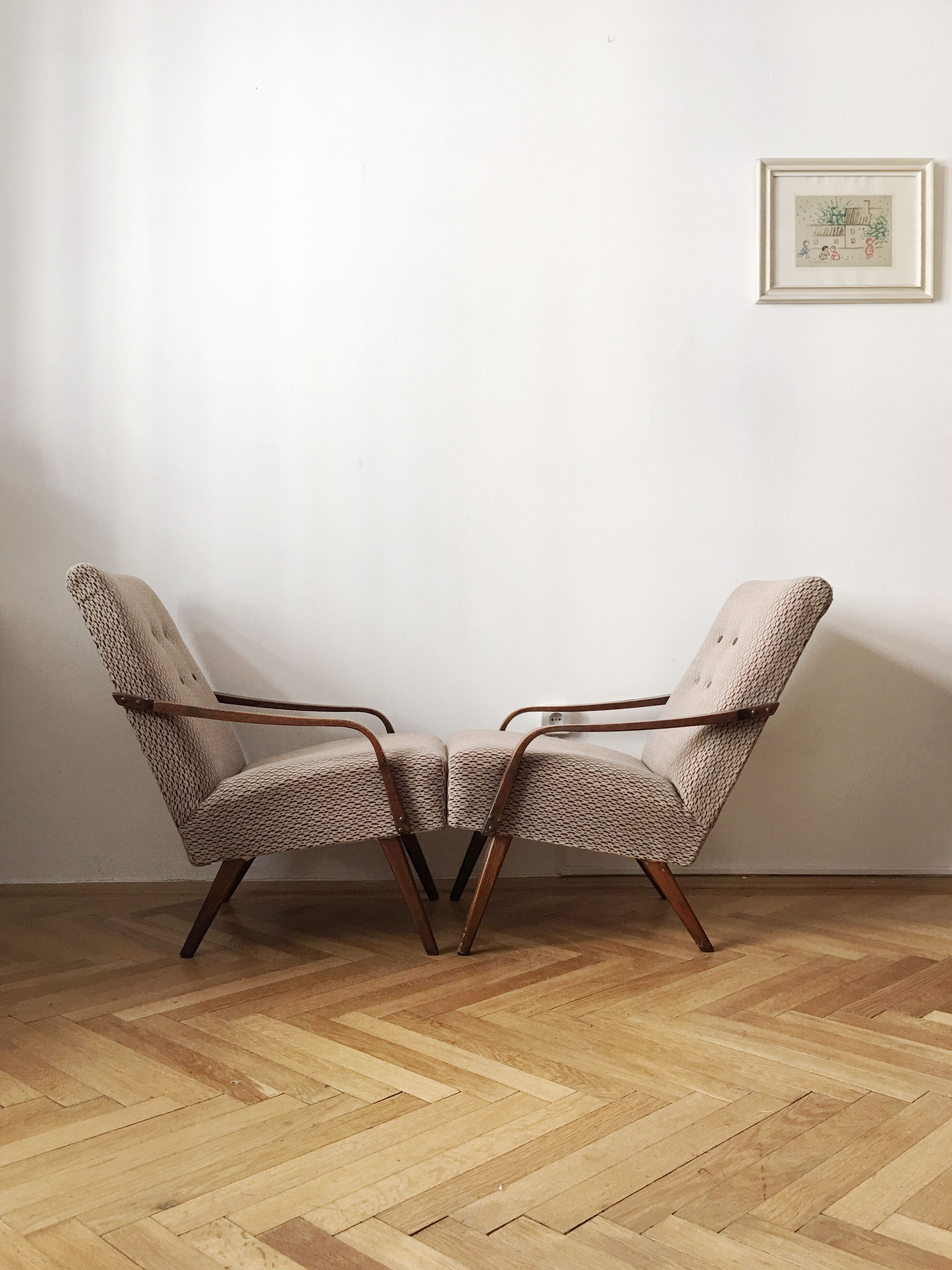 Grey/Brown Vintage Armchairs, 1960s, pair