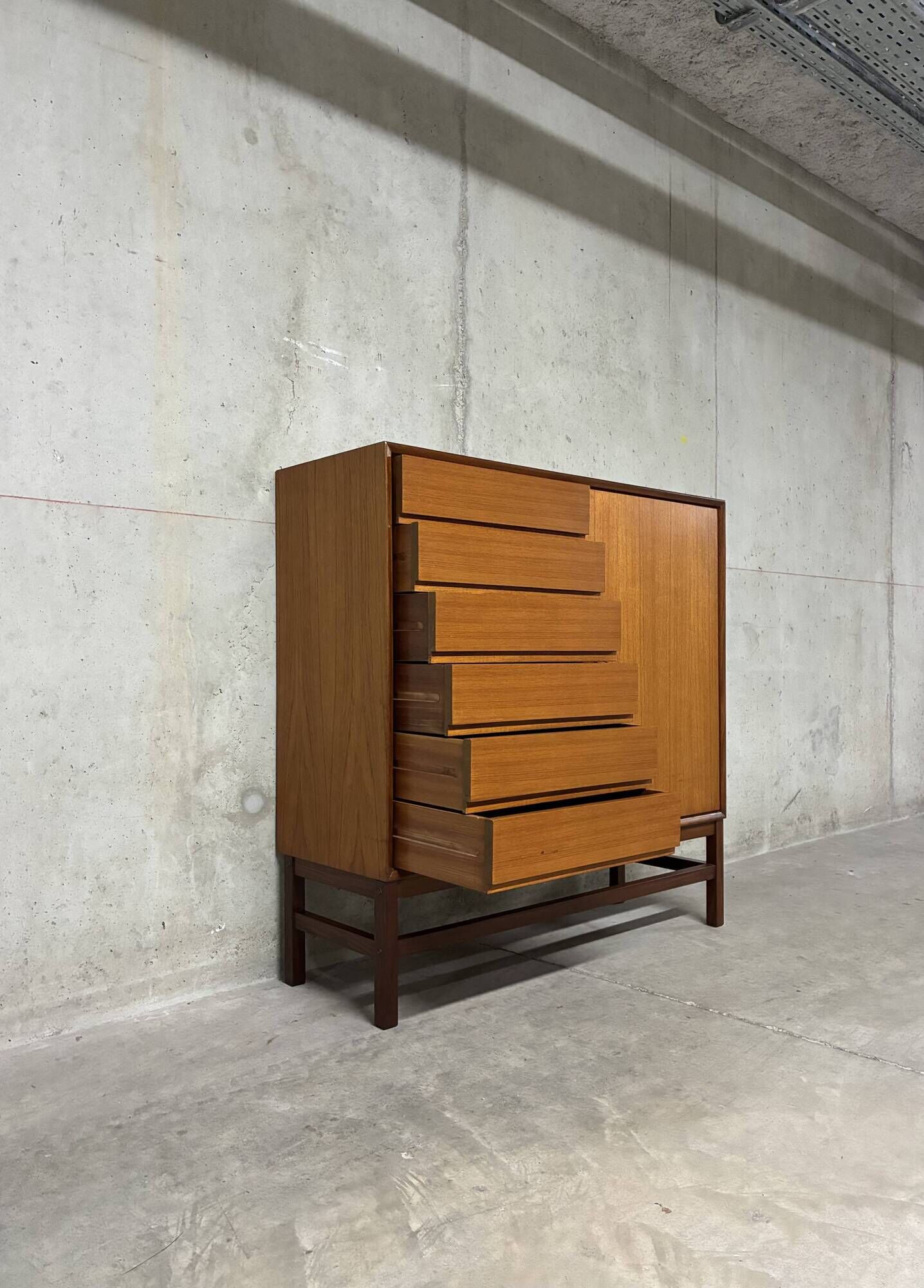 High buffet multifunctional furniture Scandinavian vintage teak from the 1960s.