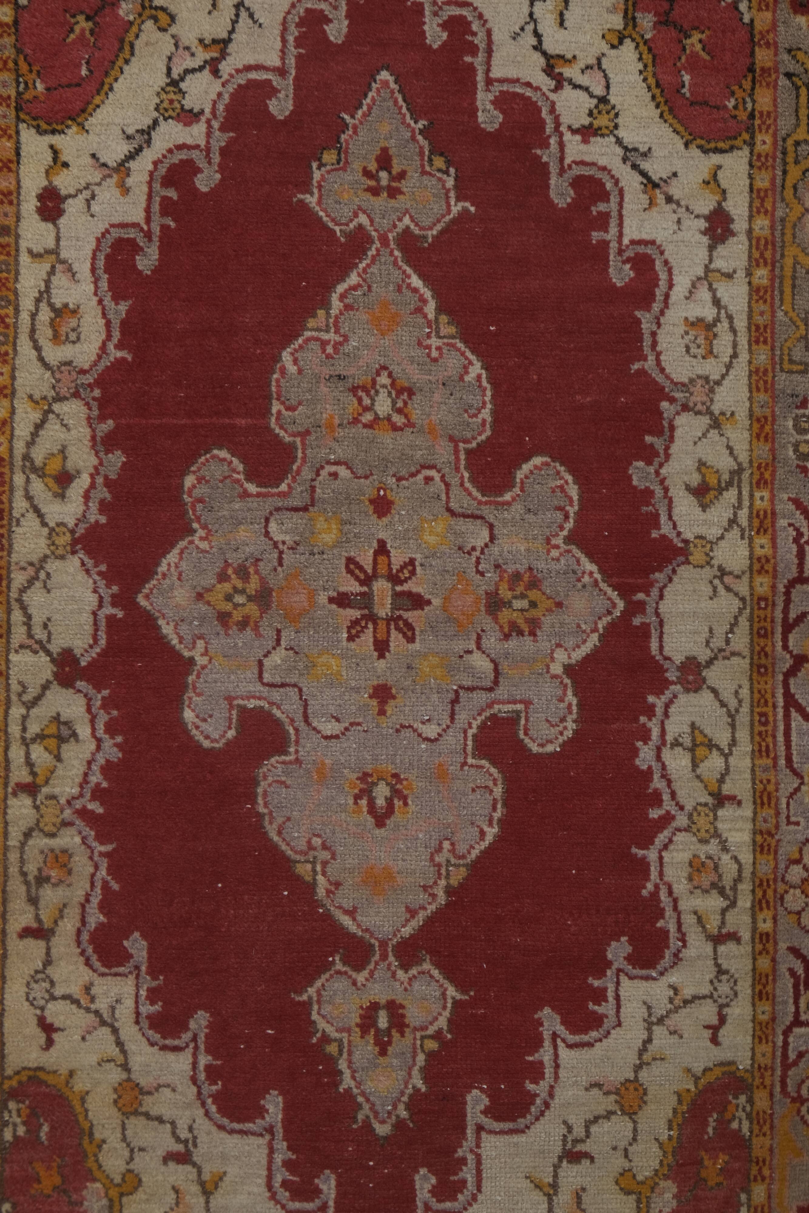 Vintage Red and Pink Turkish Oushak Rug - Kitchen Rug 3'5" X 7'4"