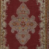 Vintage Red and Pink Turkish Oushak Rug - Kitchen Rug 3'5" X 7'4"