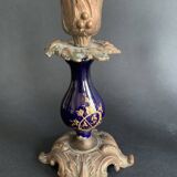 Pair of 19th century Sèvres blue and bronze candlesticks