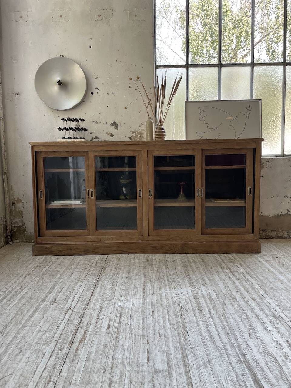 Oak sideboard with glass doors