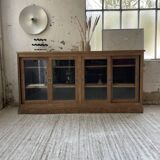 Enfilade meuble de métier chêne portes vitrées