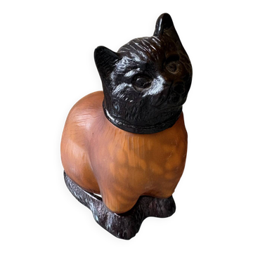 Art Deco cat lamp in glass paste, signed.