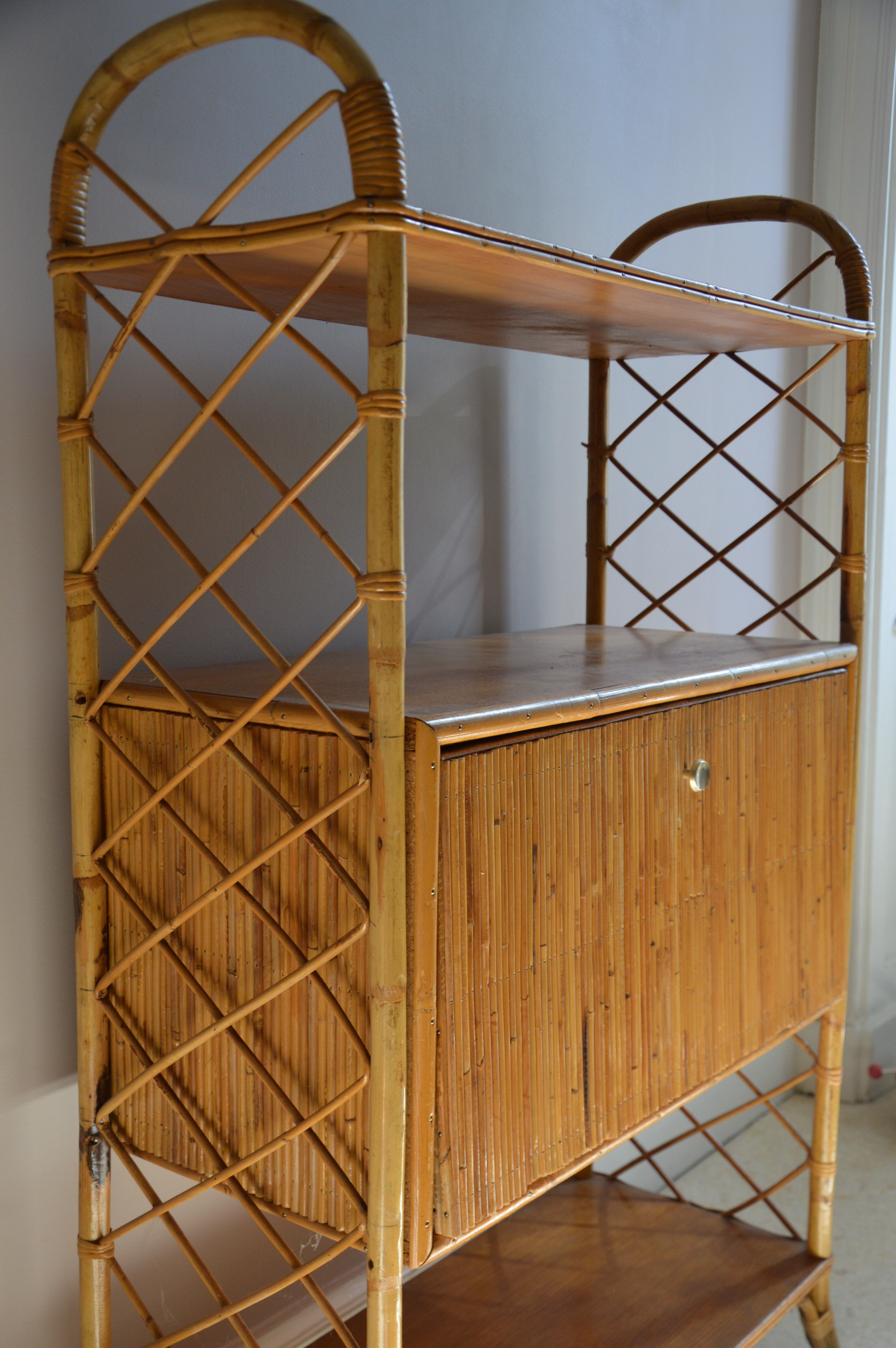 1950's rattan bar shelf