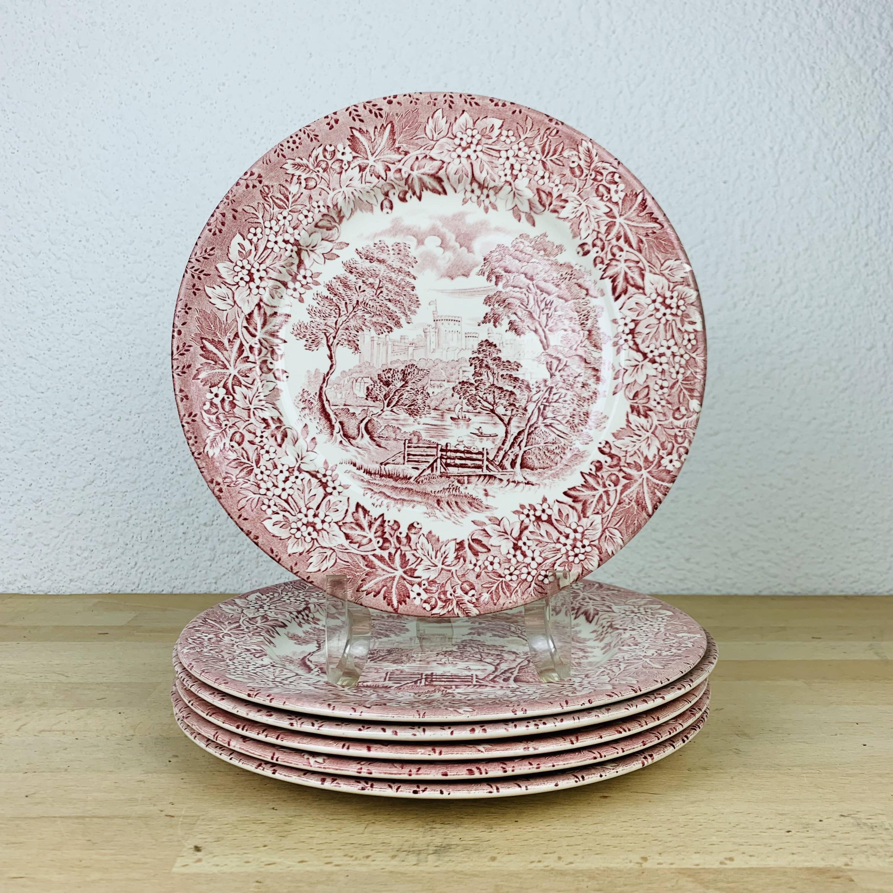 6 English red ironstone plates