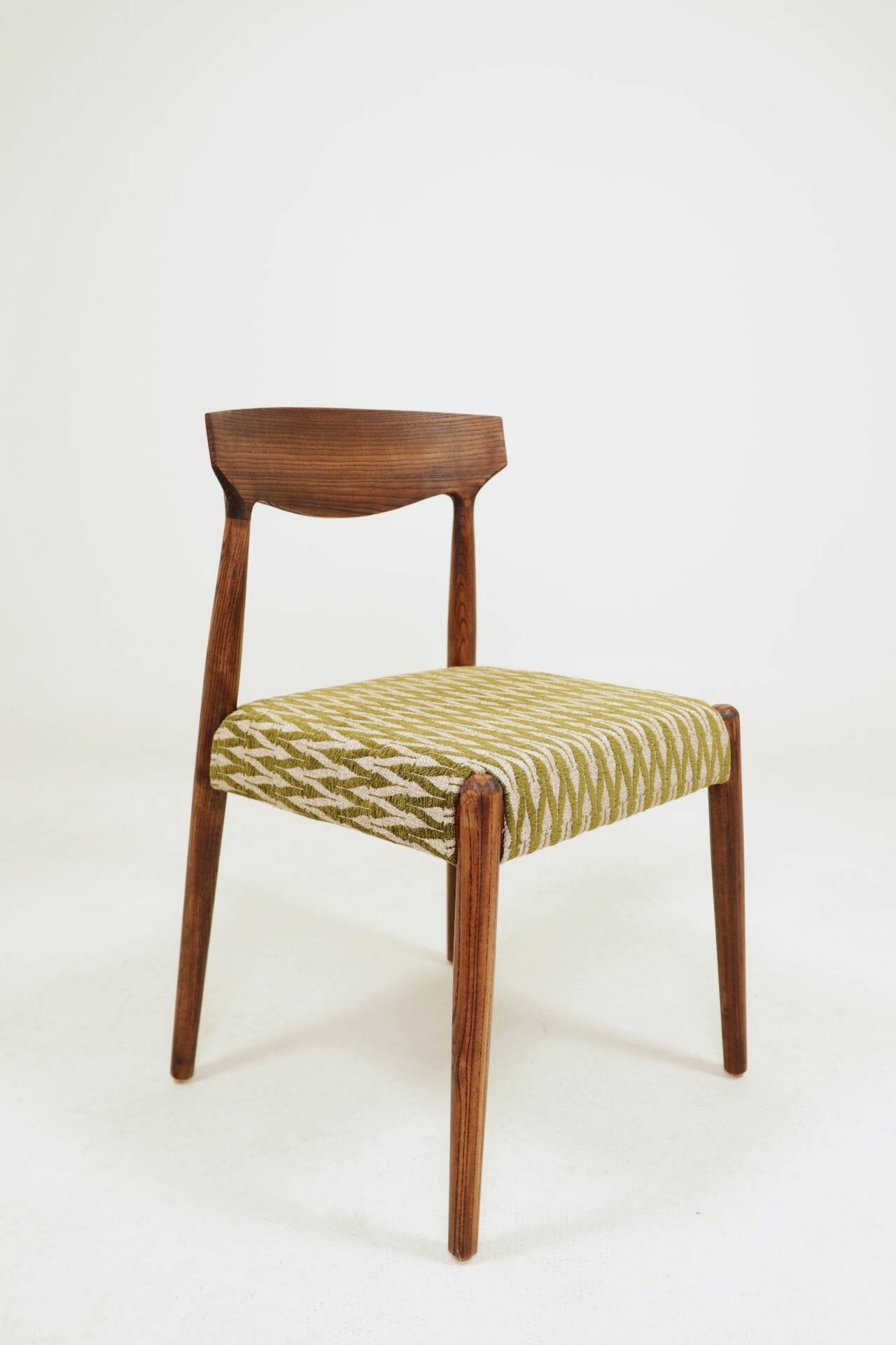 Set 2 Dining Chairs Solid Wood Ash Green Jacquard Fabric