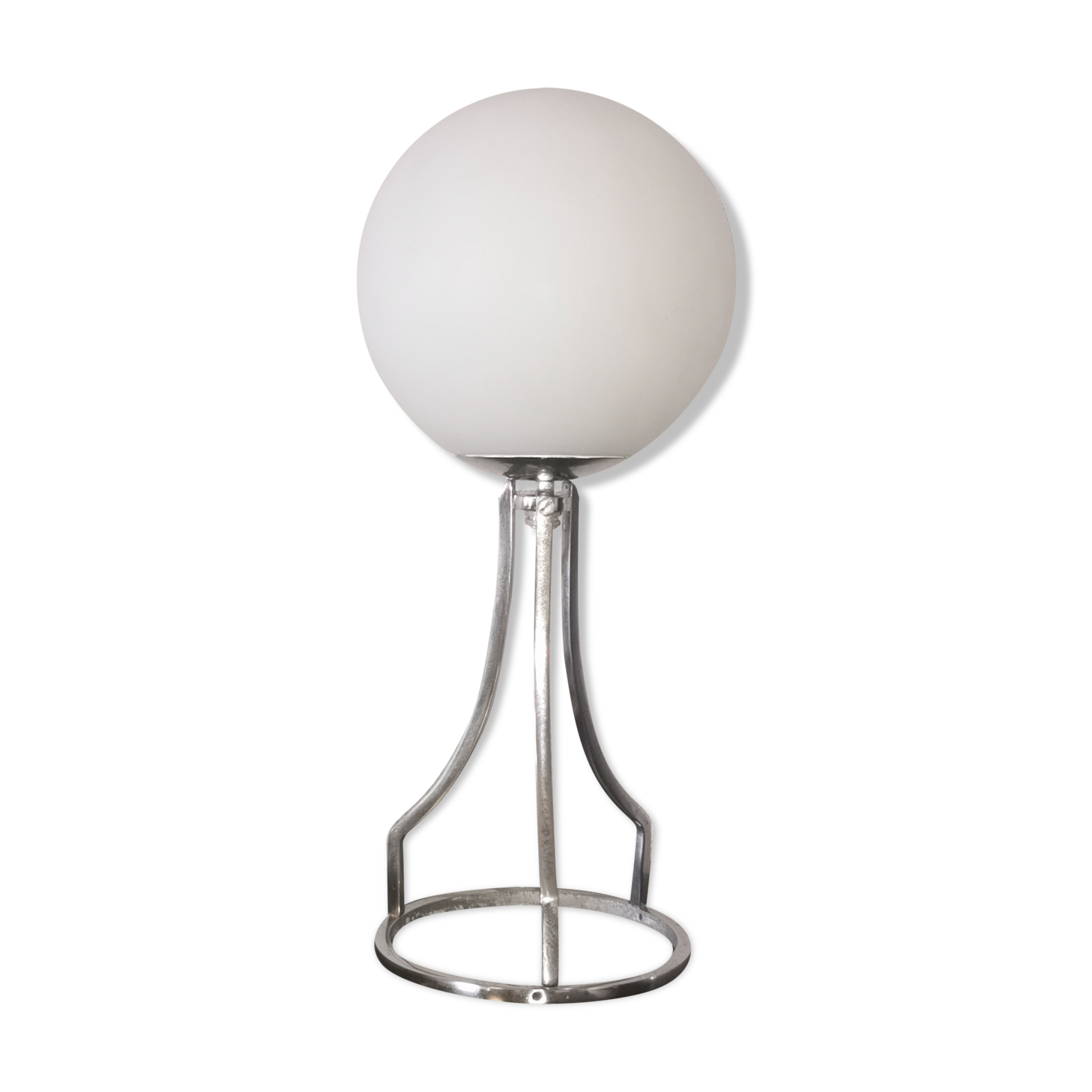Lamp sphere of frosted glass, chrome steel, art deco, 1950