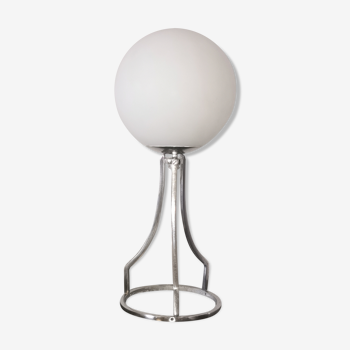 Lampe sphère en verre dépoli acier chromé art déco 1950