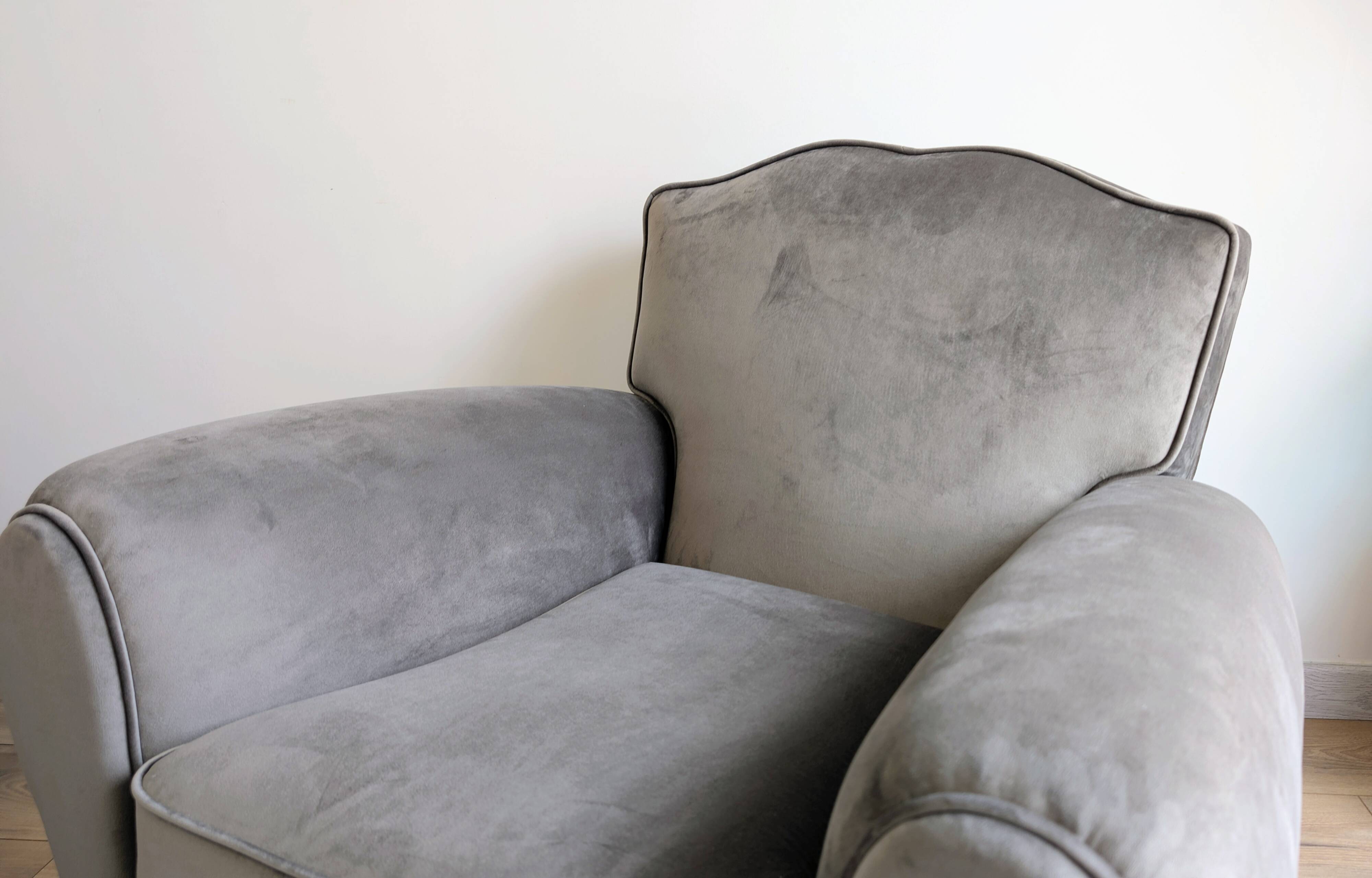 Pair of moustache club armchairs in elephant grey velvet.