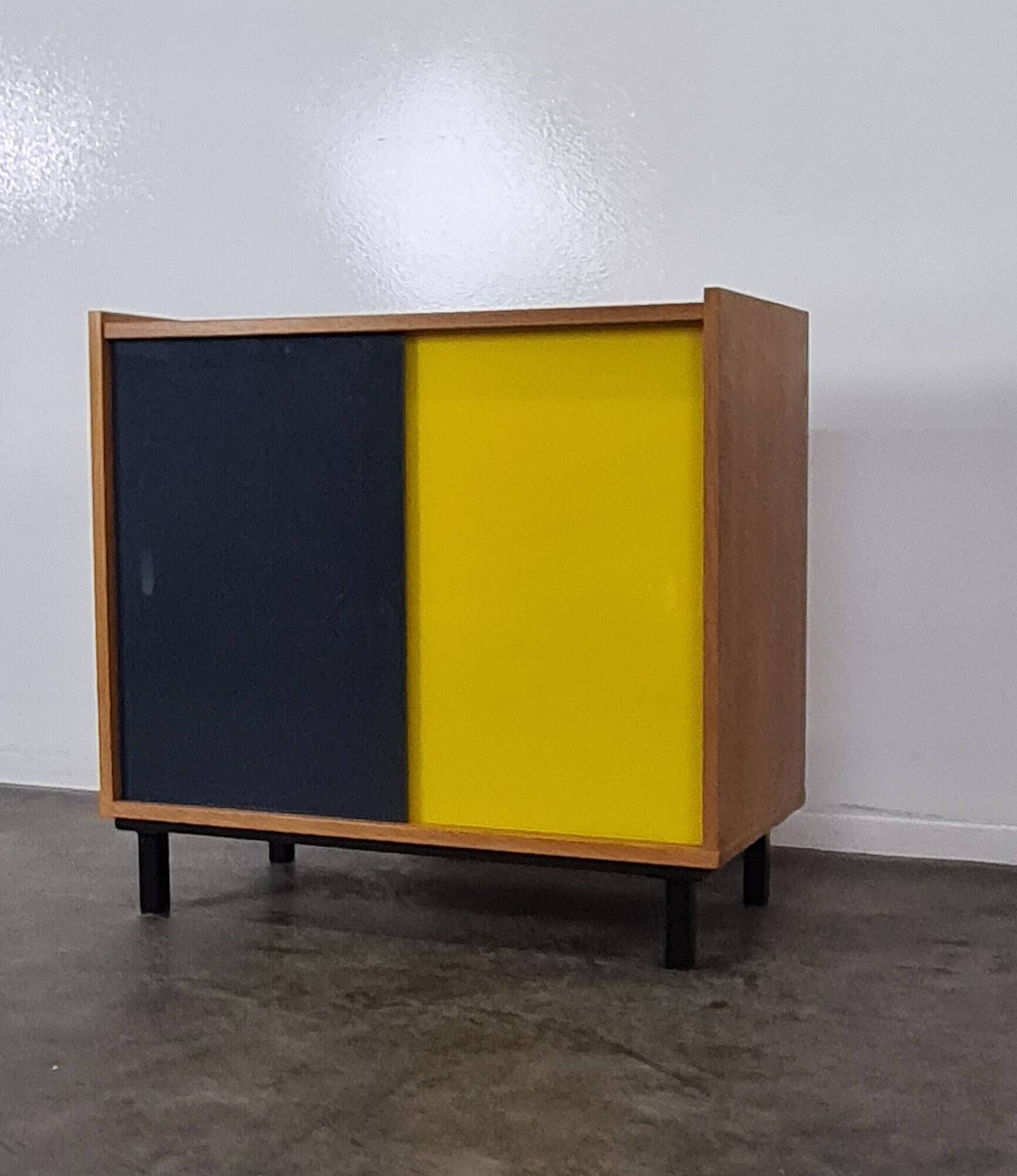 Vintage furniture with coloured glass.
