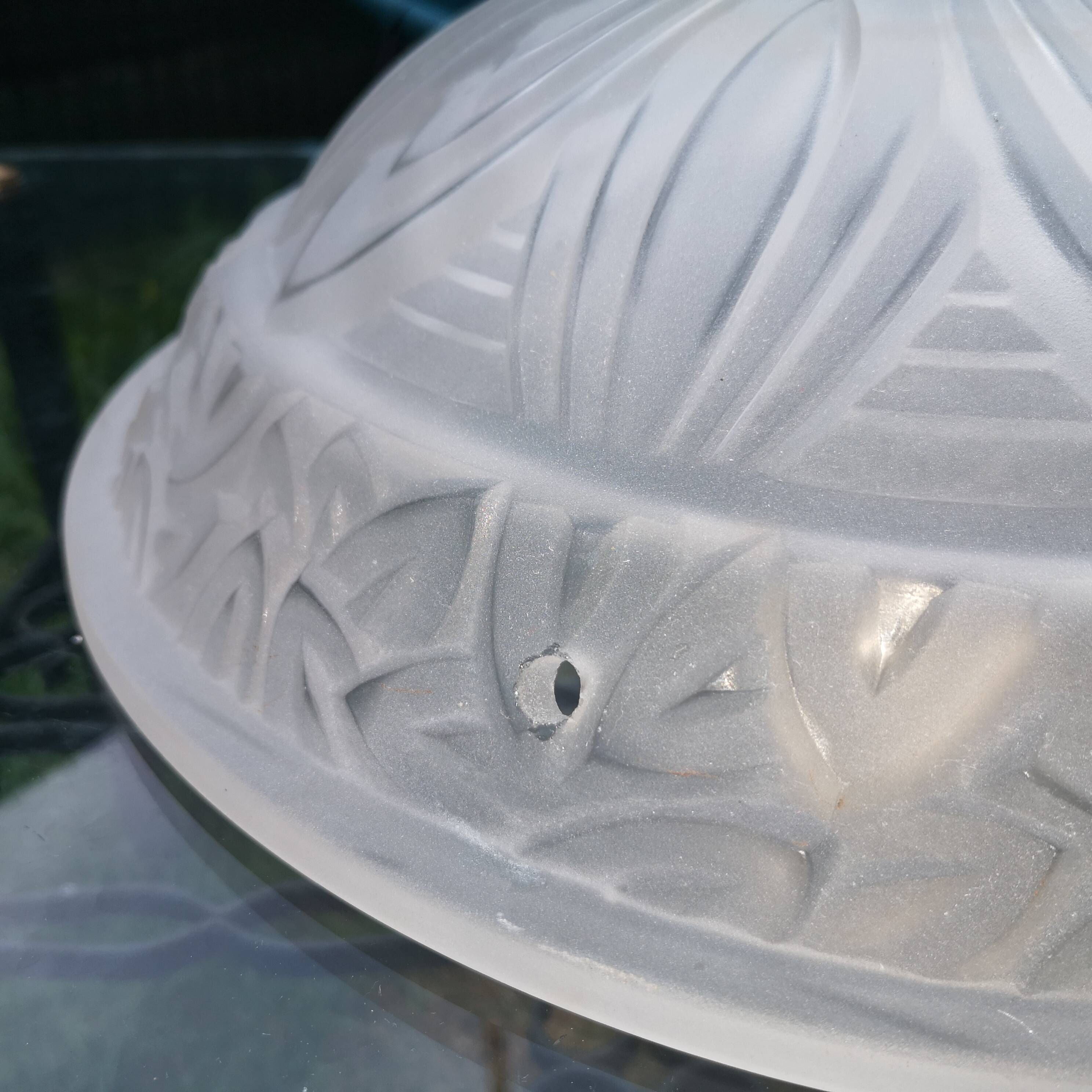 Authentic Vintage Art Deco Molded Glass Ceiling Light - France 1930