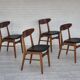 Années 1960, ensemble de 4 chaises de salle à manger danoises par Farstrup, bois de teck courbé, retapissé.