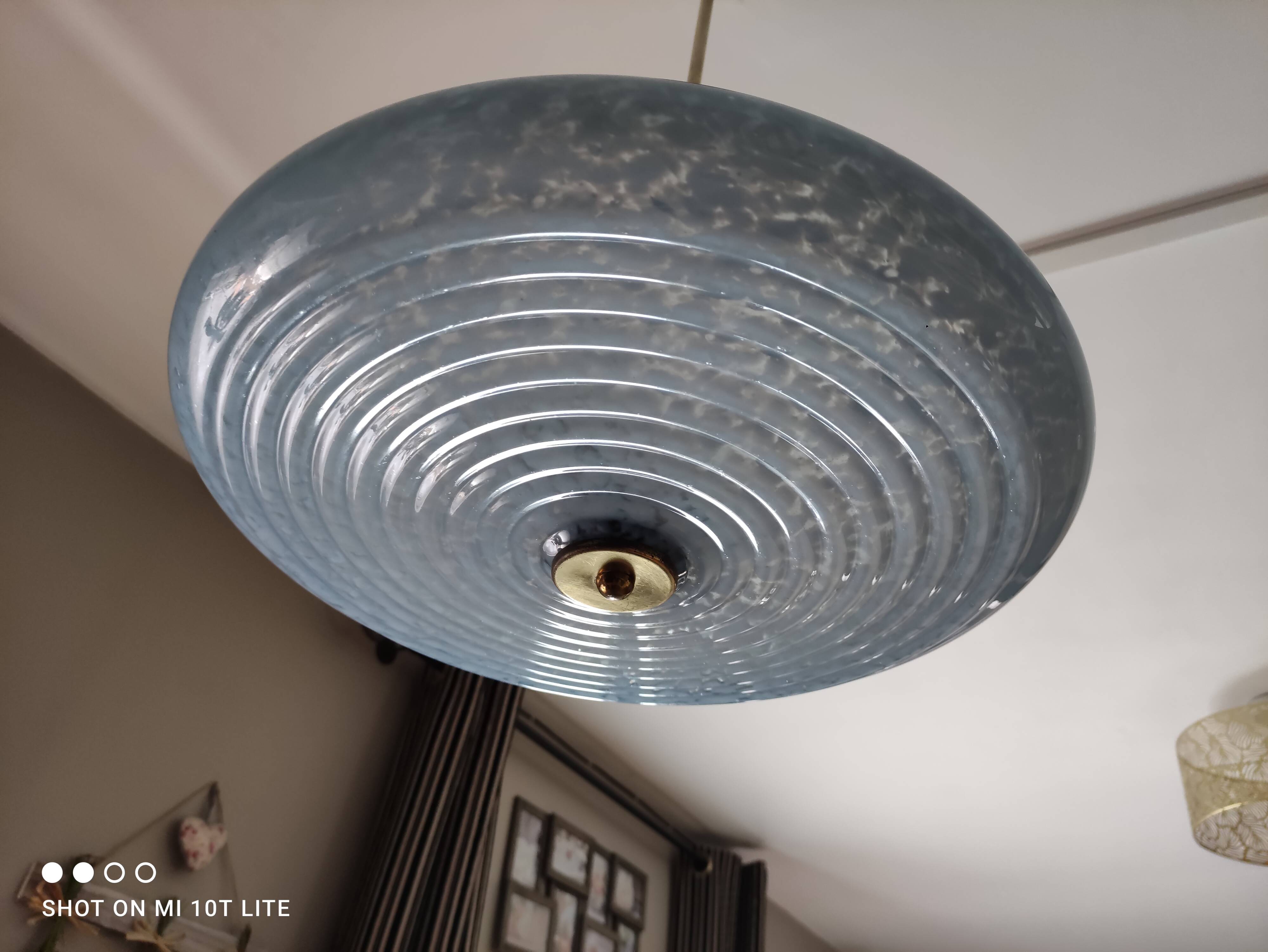 Art deco ceiling lamp in light blue clichy glass