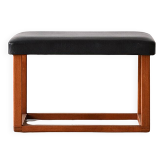 Scandinavian teak stool from the 60s – Faux leather seat
