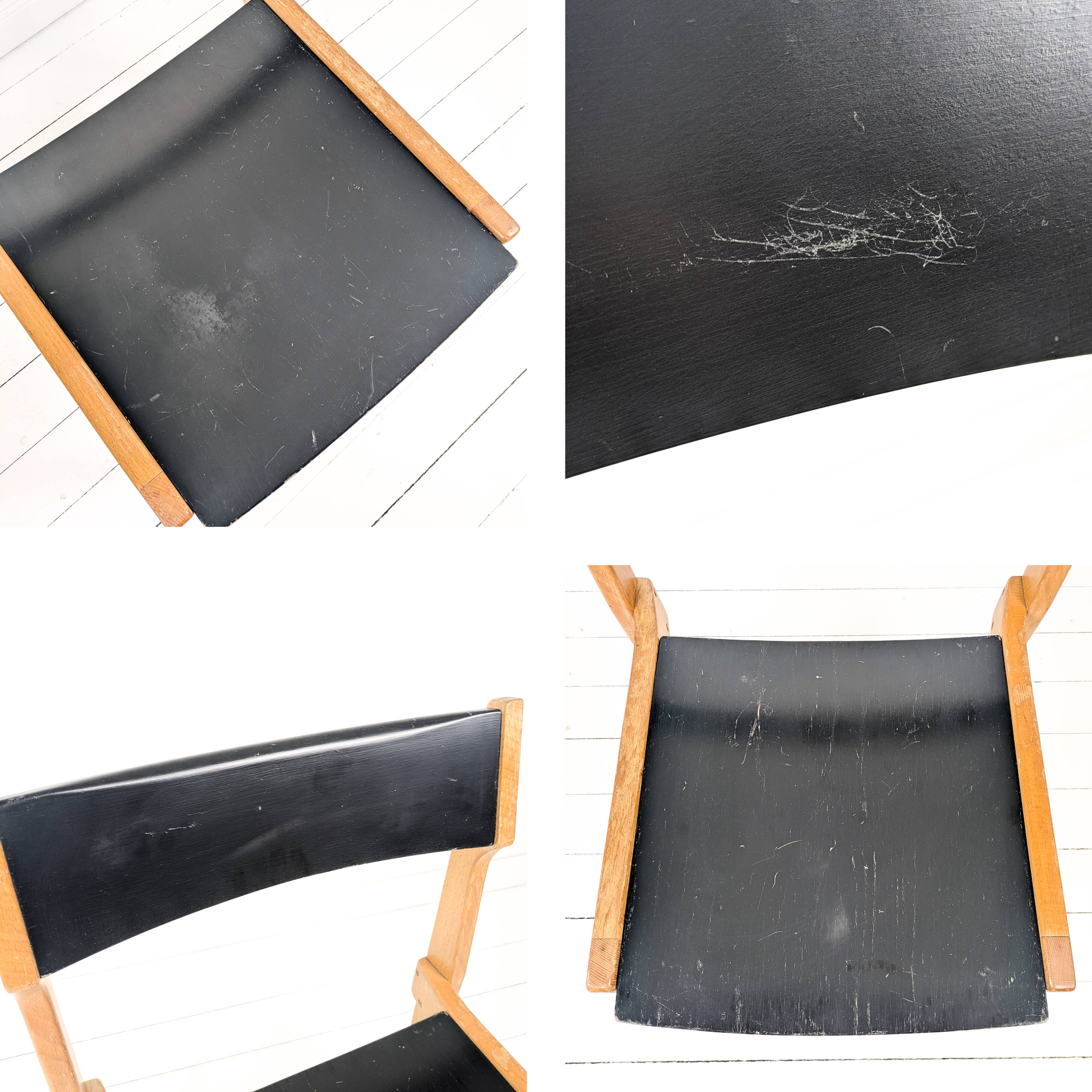 Chaise empilable vintage design danois en bois noir style scandinave Mid-Ce