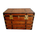 Restored varnished wooden antique travel trunk