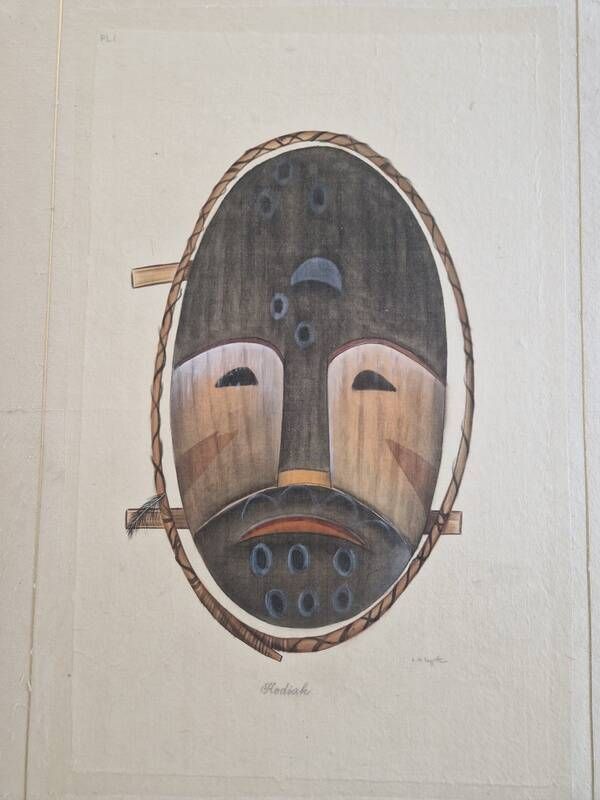 La Roche Laffitte (Born in 1943) Watercolour drawing on silk - Mask
