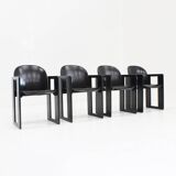 Chaises de salle à manger en cuir noir Dialogo par Afra et Tobia Scarpa pour B&B Italia