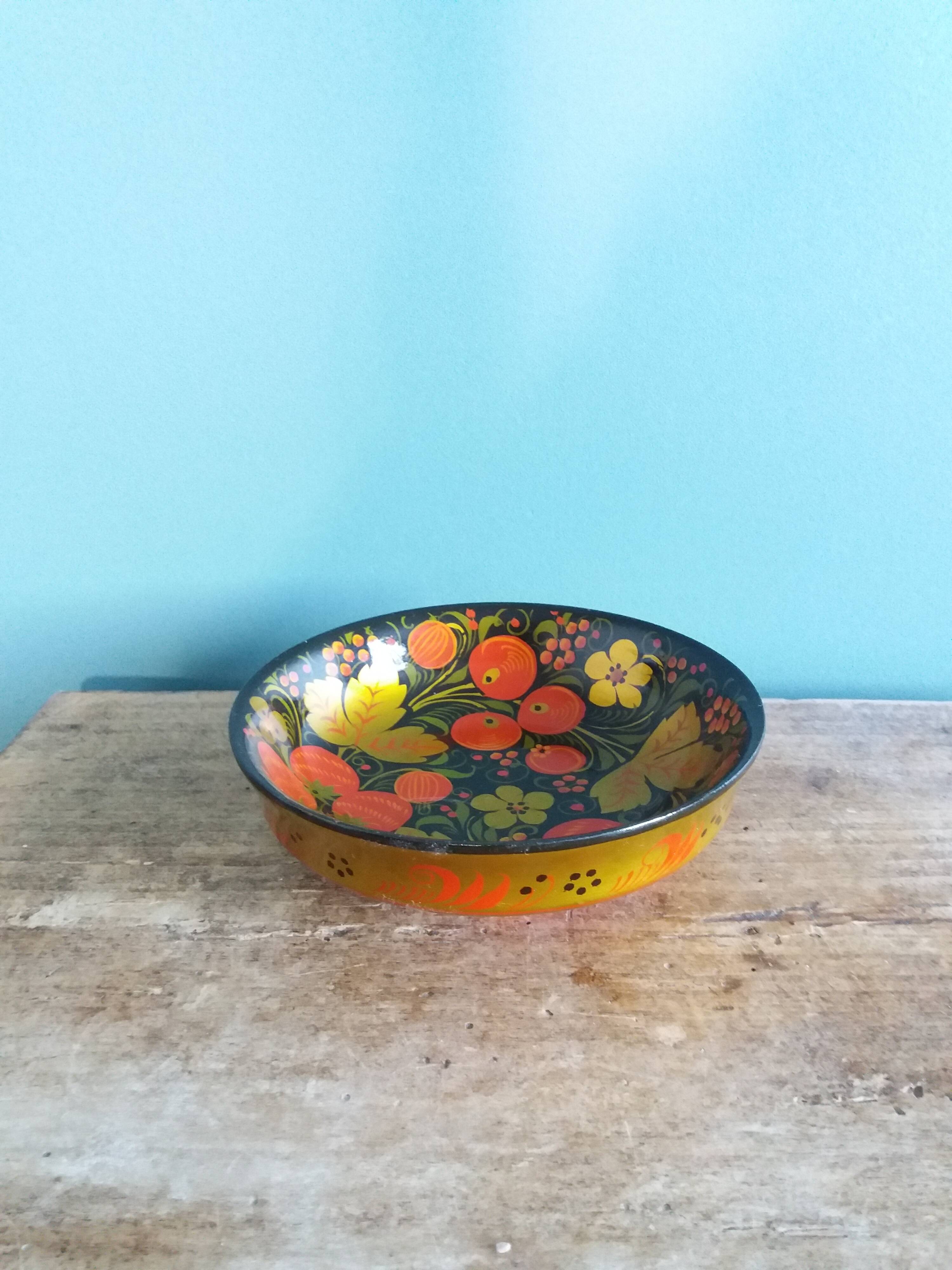 Khokhloma Russian handicraft painted wooden bowls