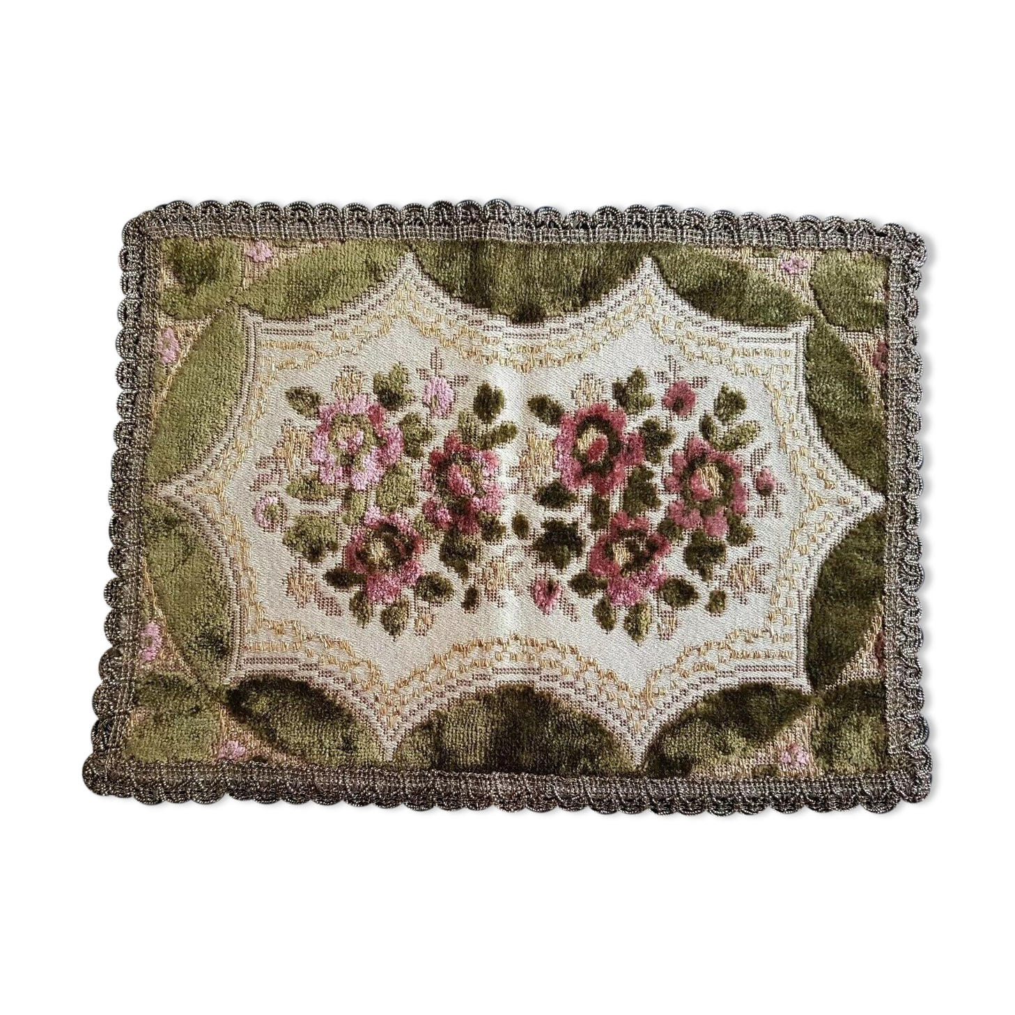 Velvet placemat embroidered with flowers enhanced with golden threads Napoleon III era