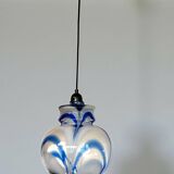 Vintage 1970s Italian Murano suspension in blue ribbed glass.