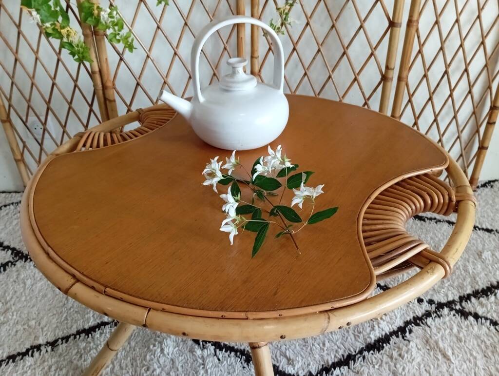 Rattan and oak coffee table from the 60s