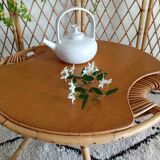 Rattan and oak coffee table from the 60s