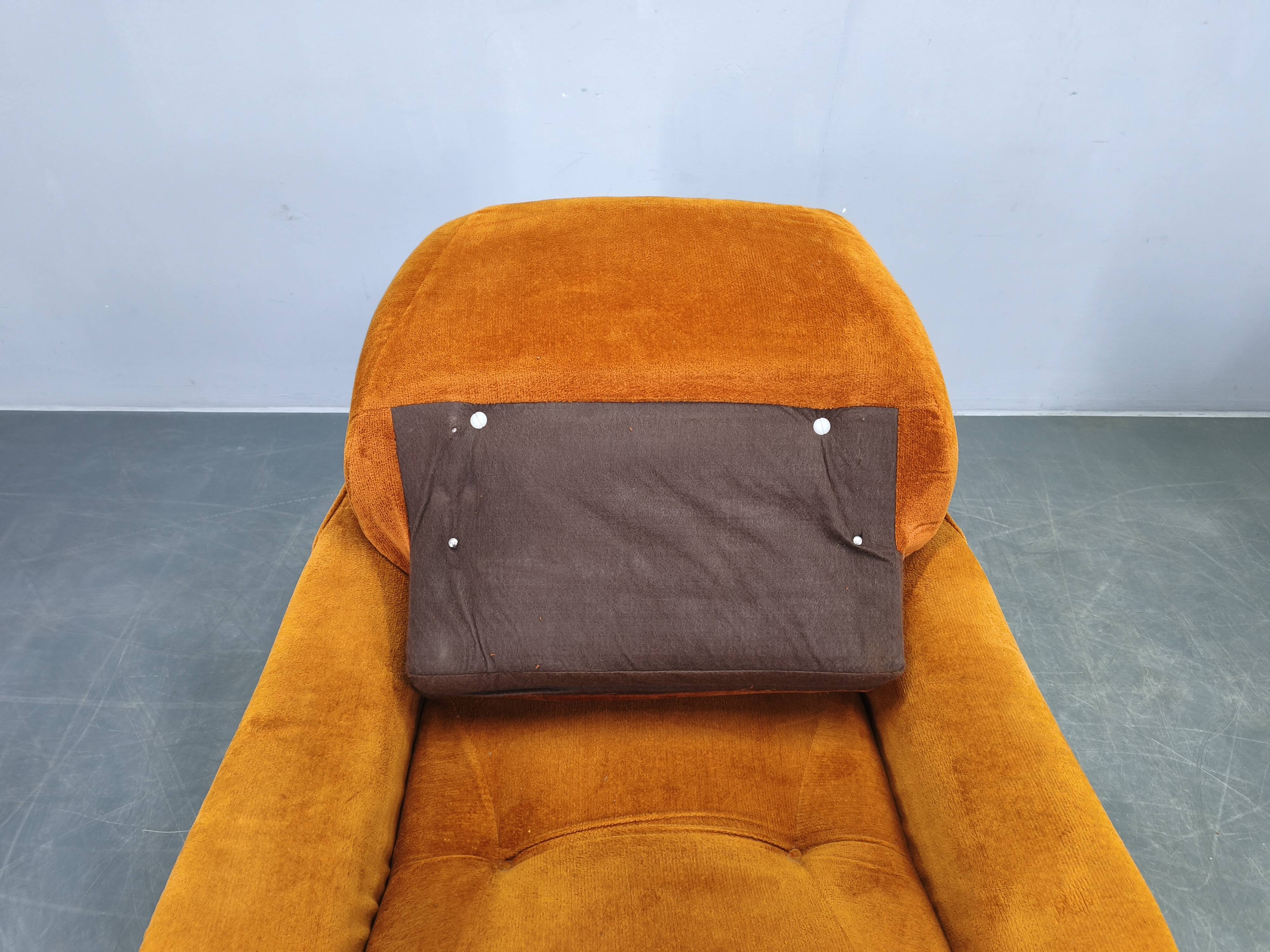 Pair of Italian Space Age Lounge Chairs, Orange Upholstery, 1970s