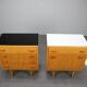 1960s František Mezulaník Mid-Century Maple Nightstands with Black and White Glass