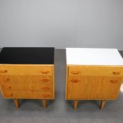 1960s František Mezulaník Mid-Century Maple Nightstands with Black and White Glass