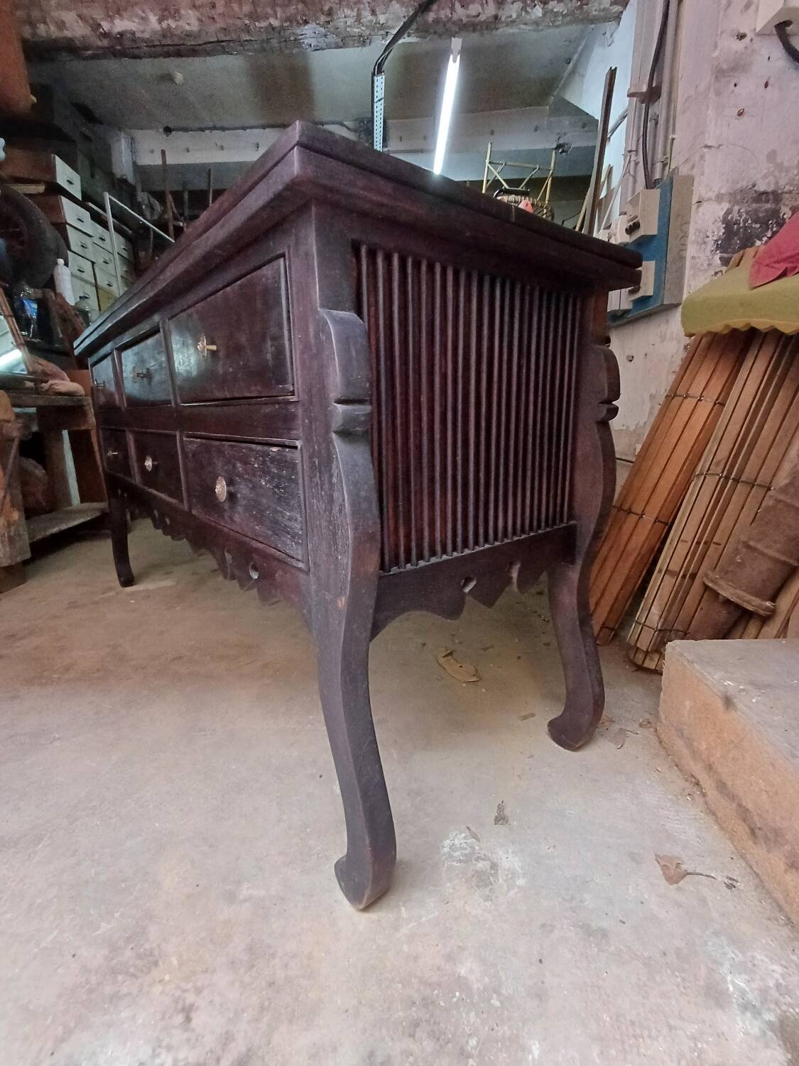 Six-drawer console table, African craftsmanship, Ivory Coast
