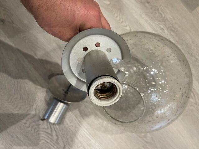 Vintage glass ball and aluminum hanging lamp