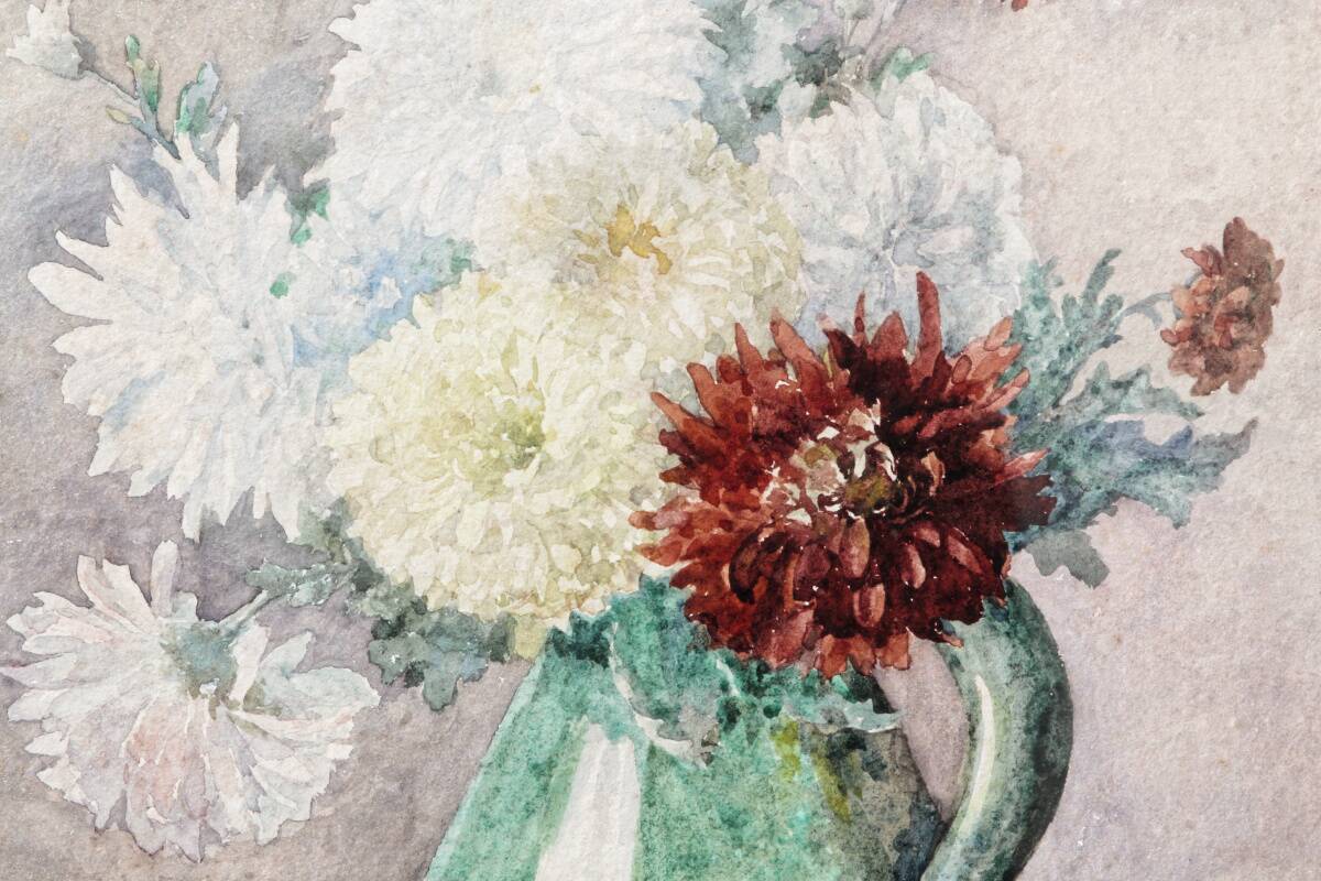Still life, watercolor bouquet of flowers, signed HP
