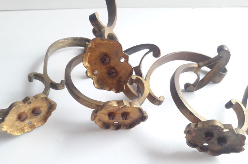 4 patères double bronze porte manteau chapeau ancienne