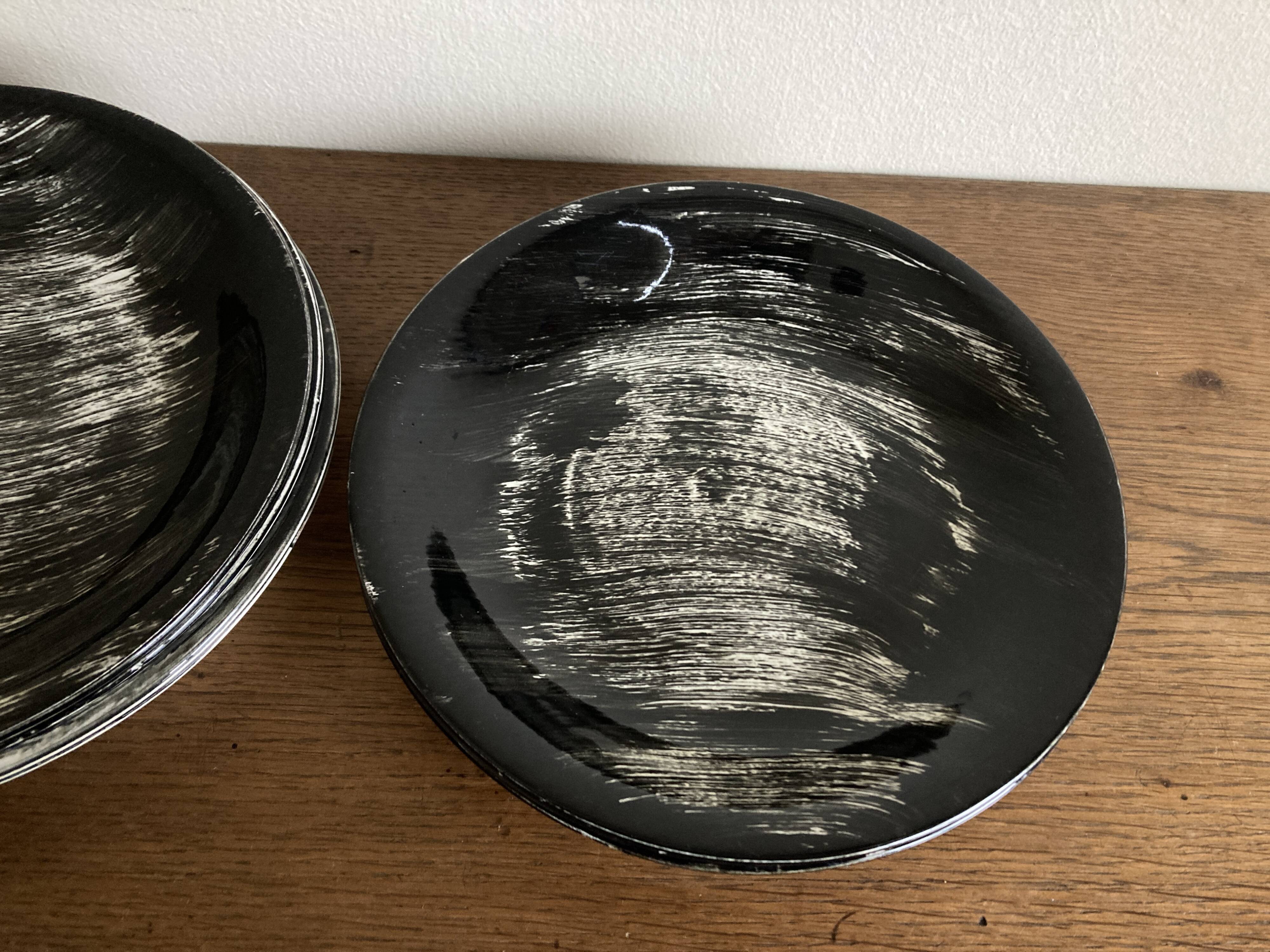 Set of 6 salins 1960s golfe juan black calotte plates