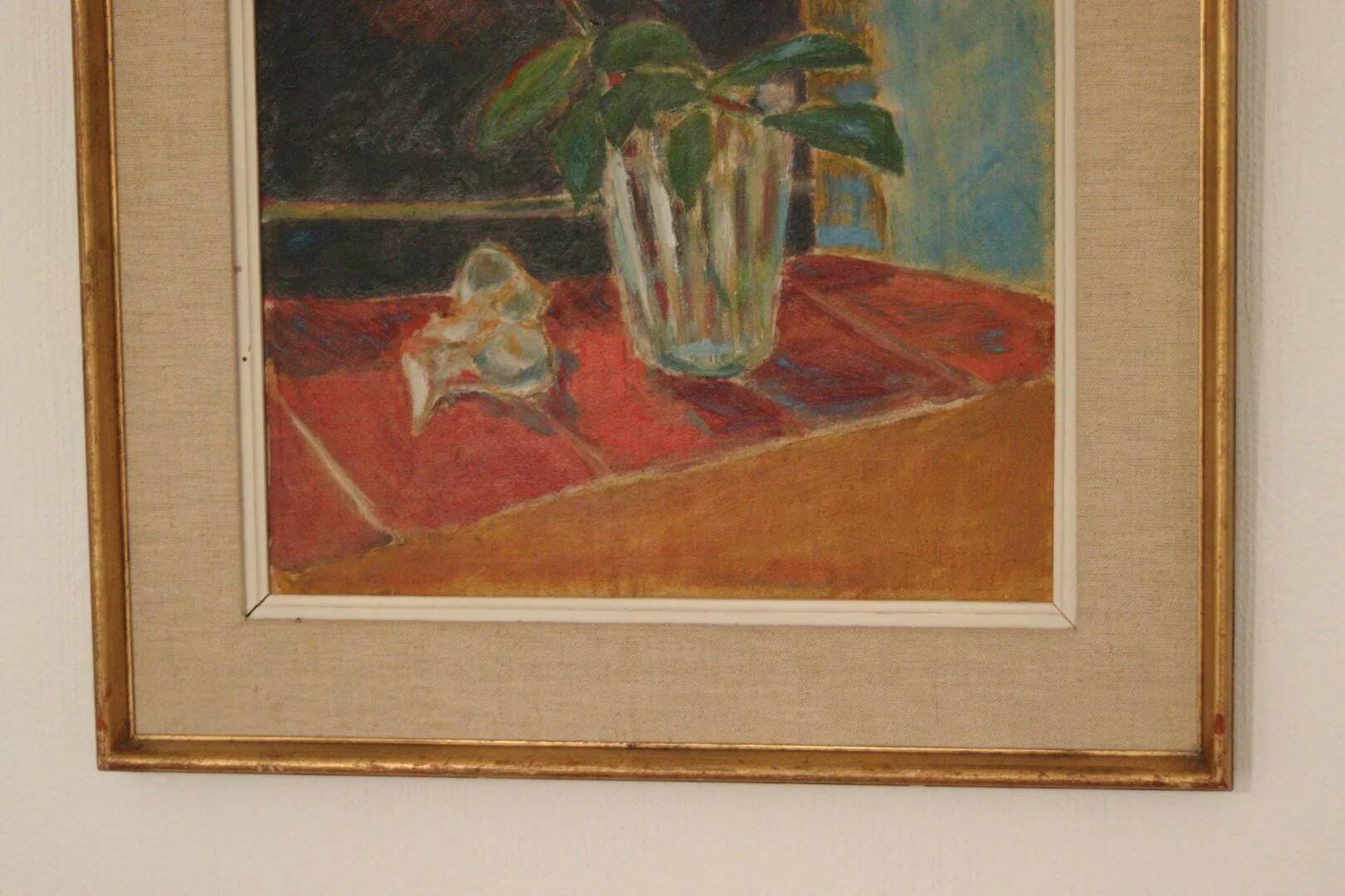 Huile sur masonite suédoise du milieu du siècle « Nature morte » – datée de 1953