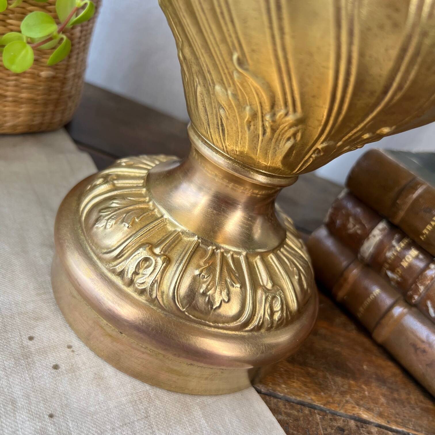 Large gilded brass oil lamp